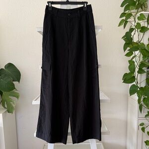 NWT Madewell Wide-Leg Cargo Pants in Linen-Blend black size 2